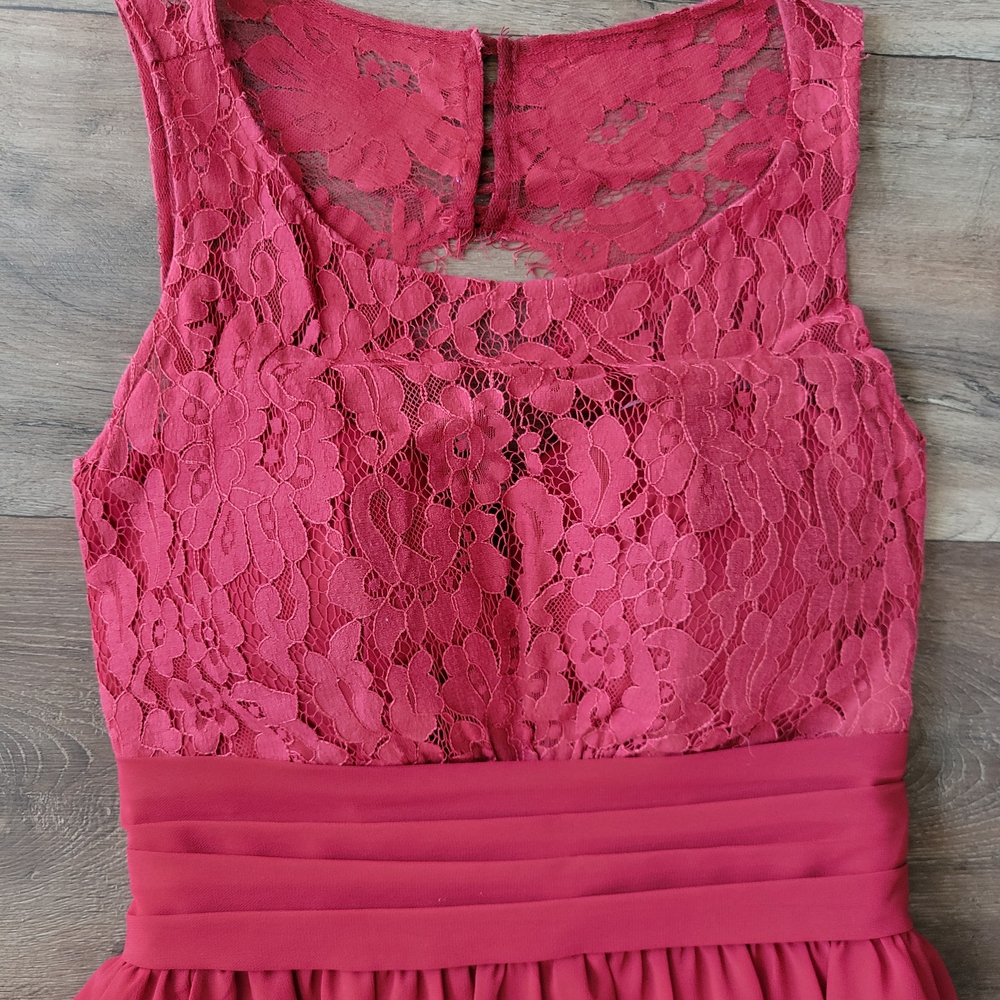 Christina Wu Sleeveless Lace Dress in Claret
